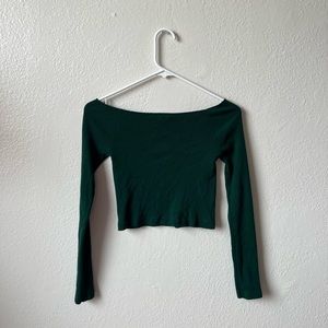 Brandy Melville off the shoulder green long sleeve tee